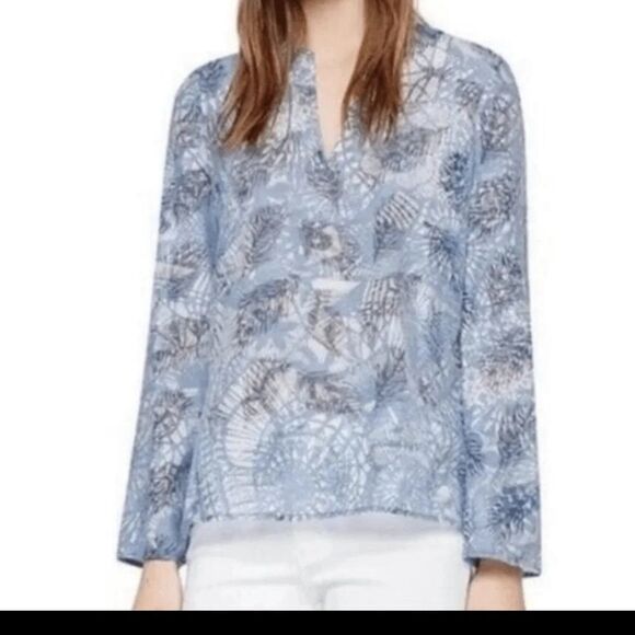 Tory Burch Baltic Sea Dream Catcher Blue Burn Out Tunic Top Sz 10 Semi Sheer - Picture 1 of 6